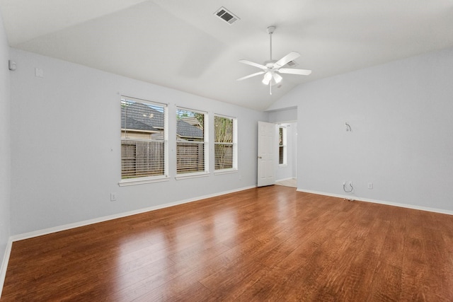 1030 Evandale Ln, Sugar Land, TX 77479 - spare room featuring vaulted ceiling, a ceiling fan, wood finished floors, and baseboards
