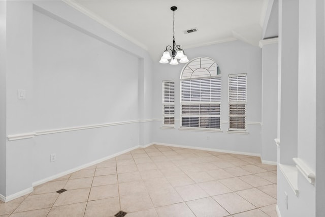 1030 Evandale Ln, Sugar Land, TX 77479 - spare room with a chandelier, crown molding, light tile patterned flooring, and baseboards