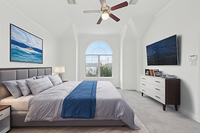 5731 Kansas St, Houston, TX 77007 - bedroom featuring crown molding, baseboards, ceiling fan, and light wood-type flooring