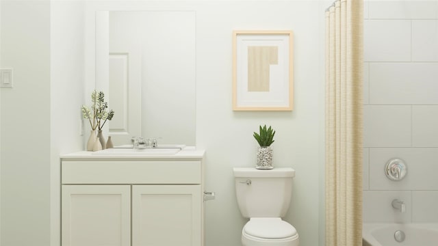 321 Tejas Trl, Waller, TX 77484 - full bathroom with toilet, vanity, and shower / tub combo with curtain