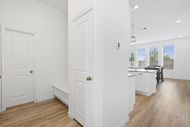 4234 Balboa Dr, Iowa Colony, TX 77583 - hallway with light wood-type flooring, baseboards, and recessed lighting