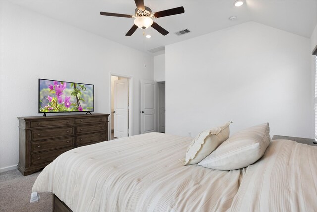 4234 Balboa Dr, Iowa Colony, TX 77583 - bedroom featuring vaulted ceiling, carpet floors, recessed lighting, and ceiling fan