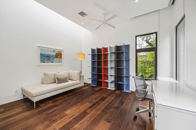 2110 Tangley St, Houston, TX 77005 - office featuring hardwood / wood-style floors, a ceiling fan, and recessed lighting