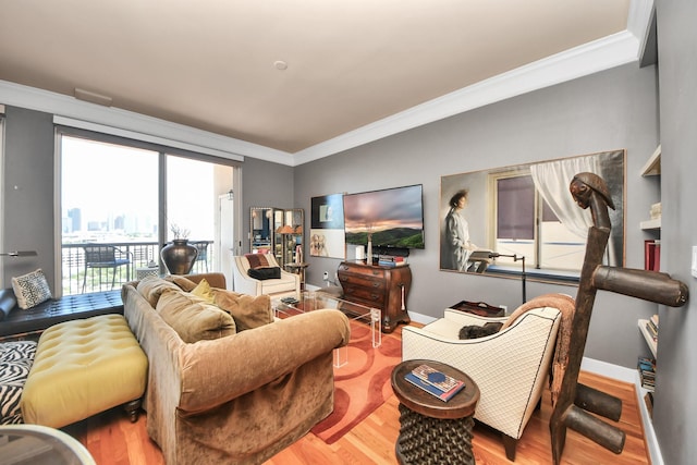 3333 Allen Pkwy Unit 1508, Houston, TX 77019 - living room with crown molding, wood finished floors, and baseboards