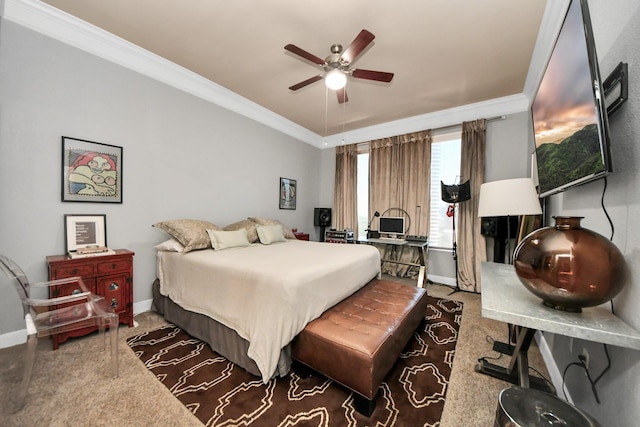 3333 Allen Pkwy Unit 1508, Houston, TX 77019 - bedroom with carpet, ornamental molding, baseboards, and a ceiling fan