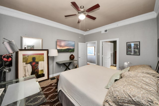 3333 Allen Pkwy Unit 1508, Houston, TX 77019 - bedroom with ornamental molding, ceiling fan, and dark colored carpet