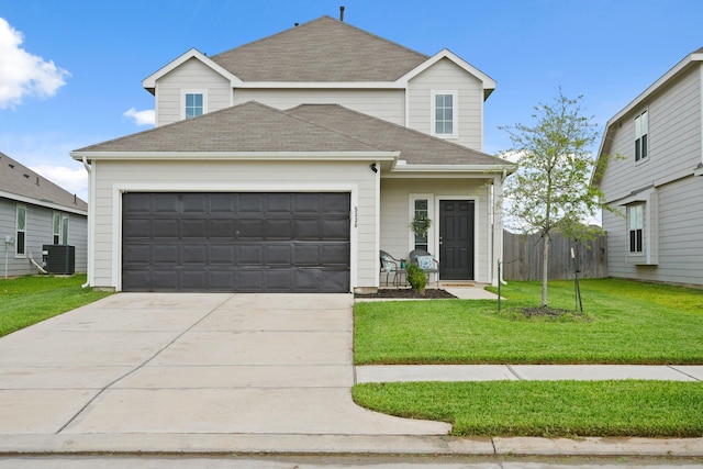 5330 Briana Dee Dr, Rosharon, TX 77583 - traditional home featuring driveway, a garage, roof with shingles, and central AC unit