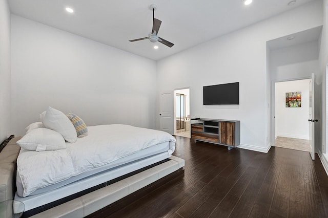 4003 N Creekmont Dr, Fresno, TX 77545 - bedroom featuring wood finished floors, recessed lighting, baseboards, and ceiling fan