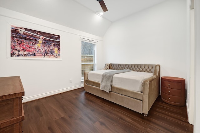 4003 N Creekmont Dr, Fresno, TX 77545 - bedroom with lofted ceiling, dark wood finished floors, baseboards, and ceiling fan