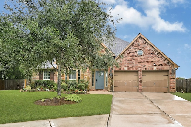 4003 N Creekmont Dr, Fresno, TX 77545 - view of front of house with an attached garage, brick siding, concrete driveway, and a shingled roof
