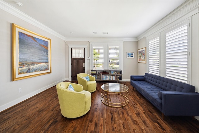 446 Arlington St, Houston, TX 77007 - living area with baseboards, wood finished floors, and ornamental molding