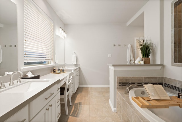 3638 Long Flower Ct, Fulshear, TX 77441 - bathroom with vanity, a bath, and tile patterned flooring