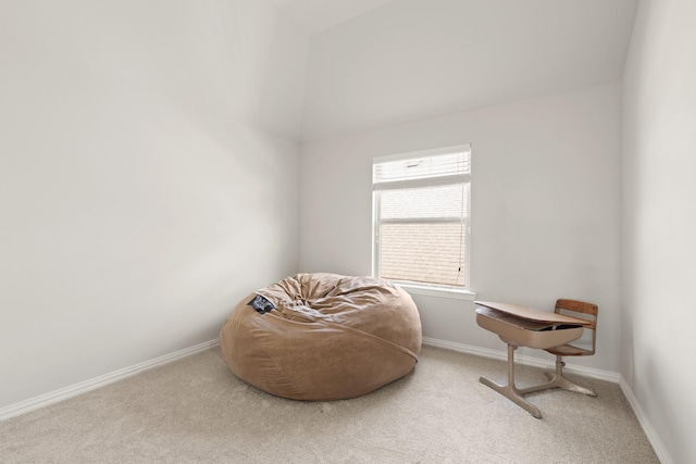 3638 Long Flower Ct, Fulshear, TX 77441 - sitting room featuring carpet, vaulted ceiling, and baseboards