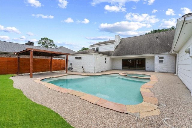 1323 Warwickshire Dr, Houston, TX 77077 - view of pool featuring a gazebo, a fenced backyard, a patio, and a pool with connected hot tub