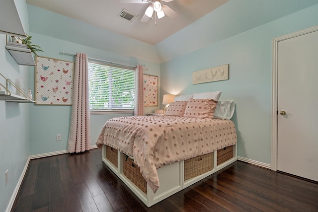 15 Watermint Pl, The Woodlands, TX 77384 - bedroom featuring wood-type flooring, baseboards, a ceiling fan, and vaulted ceiling