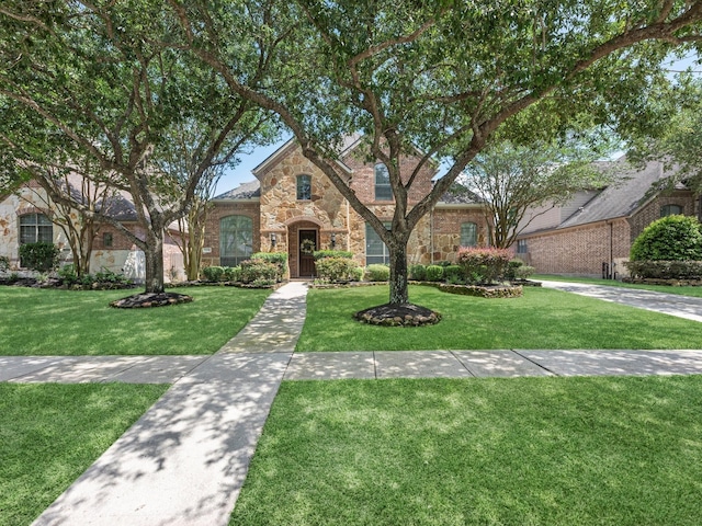 12118 Pinelands Park Ln, Humble, TX 77346 - view of front of house featuring a front yard, stone siding, and brick siding