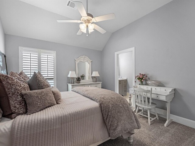 12118 Pinelands Park Ln, Humble, TX 77346 - carpeted bedroom with vaulted ceiling and ceiling fan