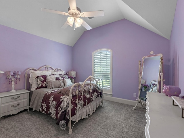 12118 Pinelands Park Ln, Humble, TX 77346 - carpeted bedroom with vaulted ceiling and a ceiling fan