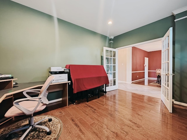 2631 Misty Grove Dr, Manvel, TX 77578 - office featuring french doors, wood finished floors, and recessed lighting