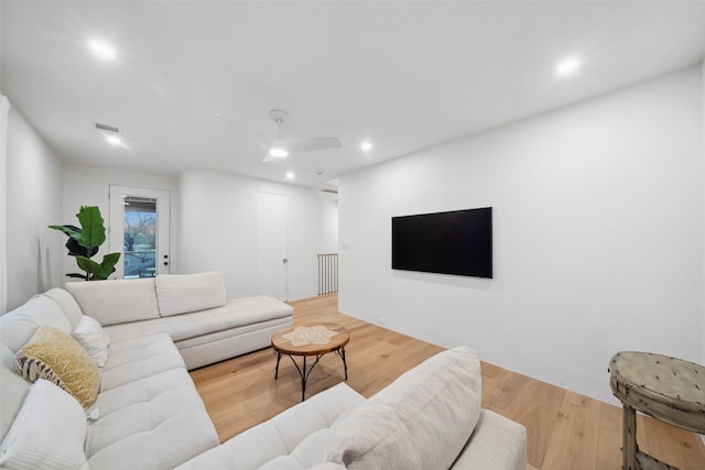 3111 Eastman St, Houston, TX 77022 - living area featuring recessed lighting, ceiling fan, and wood finished floors