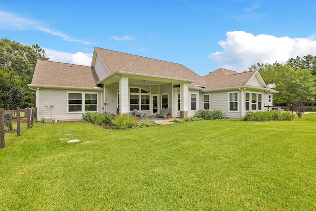 17772 W Terrace Oaks, Waller, TX 77484 - back of property with a shingled roof, a patio, and ceiling fan