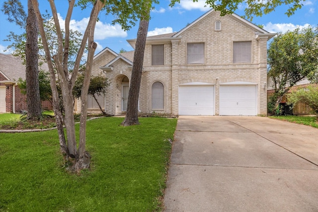 21326 Wildcroft Dr, Katy, TX 77449 - view of front of house with brick siding, a garage, driveway, and a front lawn