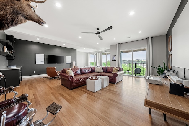 20107 Continental Dr Unit A, Lago Vista, TX 78645 - living room with a ceiling fan, light wood-style flooring, and recessed lighting