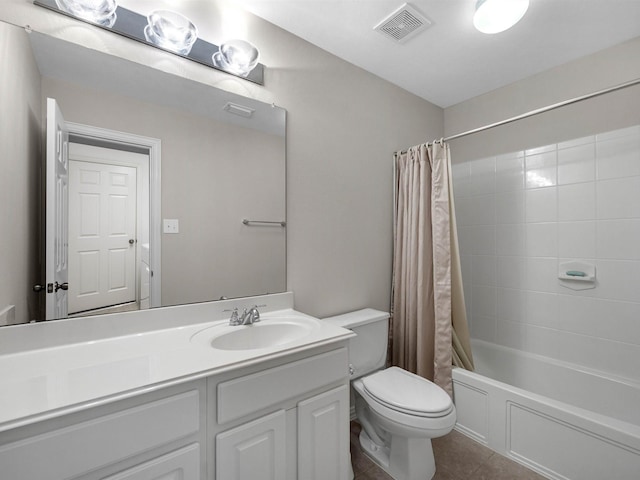 14402 Cottage Timbers Ln, Houston, TX 77044 - bathroom with toilet, vanity, tile patterned flooring, and shower / bath combination with curtain