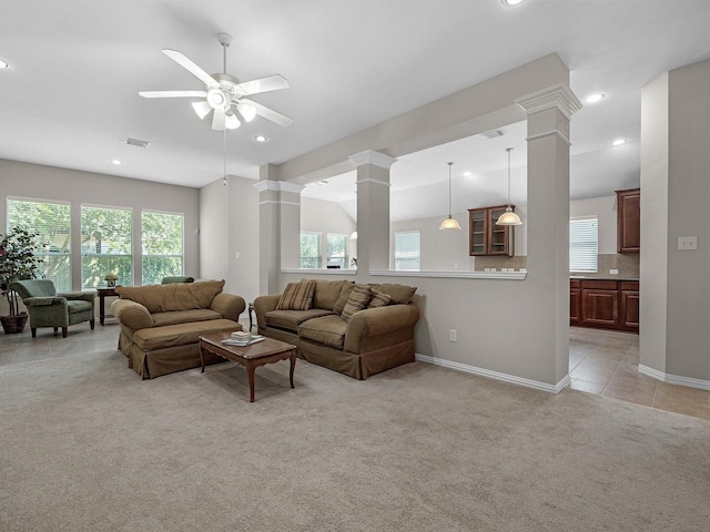 14402 Cottage Timbers Ln, Houston, TX 77044 - living area with ornate columns, healthy amount of natural light, recessed lighting, and ceiling fan