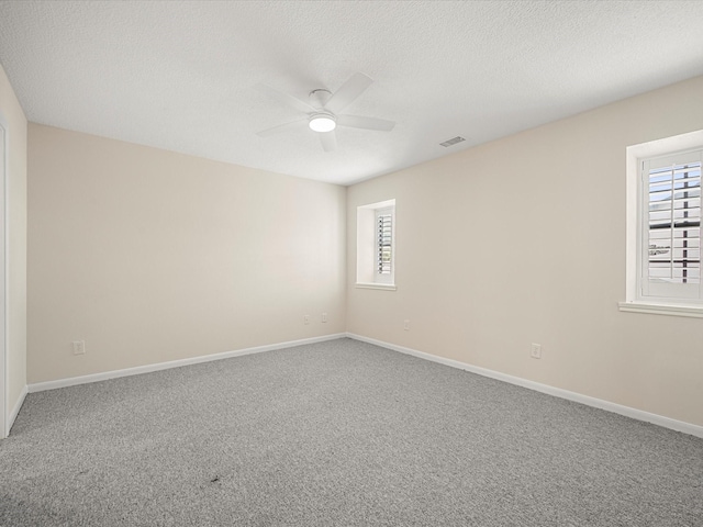 1735 Hodge Lake Ln, Sugar Land, TX 77478 - empty room featuring a ceiling fan, plenty of natural light, carpet flooring, baseboards, and a textured ceiling