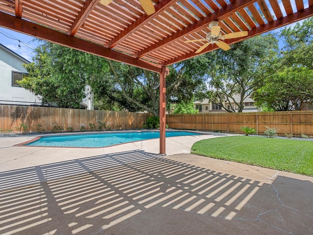 1735 Hodge Lake Ln, Sugar Land, TX 77478 - view of swimming pool featuring a pergola, a ceiling fan, and a patio