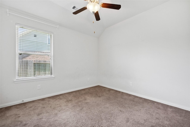 18934 Sorrento Point Dr, New Caney, TX 77357 - unfurnished room with carpet flooring, ceiling fan, baseboards, and vaulted ceiling