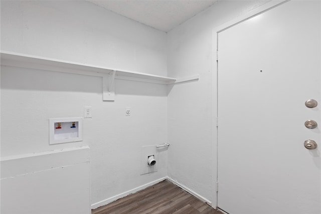 2314 Peaceful Valley Dr, Spring, TX 77373 - laundry area with electric dryer hookup, dark wood finished floors, washer hookup, and baseboards