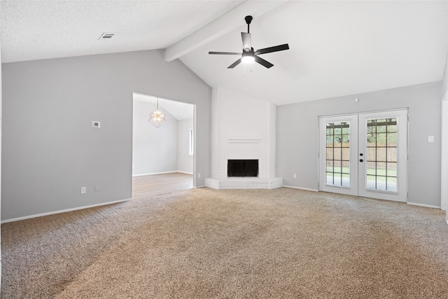 2314 Peaceful Valley Dr, Spring, TX 77373 - unfurnished living room featuring ceiling fan, carpet, french doors, and baseboards