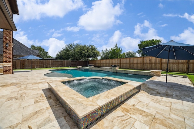 10306 Grape Creek Grove Ln, Cypress, TX 77433 - view of pool with an in-ground hot tub, a patio, and a fenced backyard
