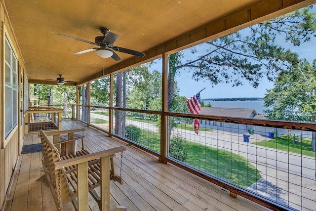 311 Harbor Dr, Onalaska, TX 77360 - wooden deck with ceiling fan
