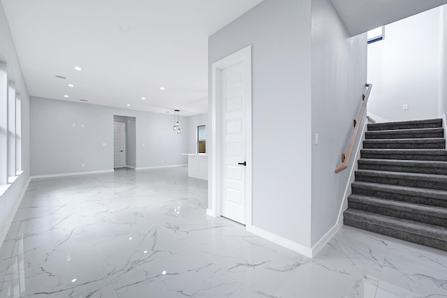 90 Burres St Unit B, Houston, TX 77022 - staircase featuring marble tiled flooring, recessed lighting, and baseboards