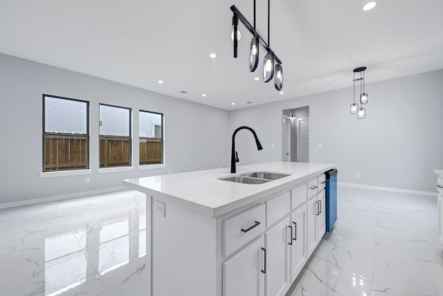 90 Burres St Unit B, Houston, TX 77022 - kitchen with light marble finish flooring, a sink, recessed lighting, open floor plan, and stainless steel dishwasher