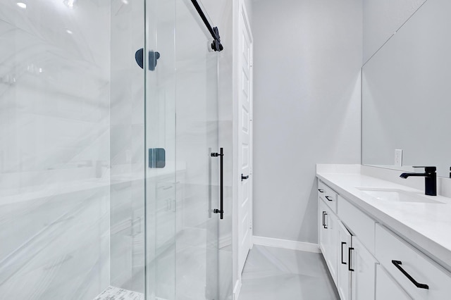 90 Burres St Unit B, Houston, TX 77022 - bathroom featuring vanity, a stall shower, and baseboards