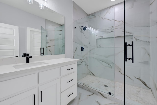 90 Burres St Unit B, Houston, TX 77022 - full bath featuring a marble finish shower, vanity, and marble finish floors
