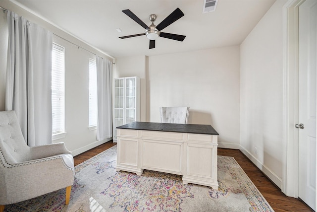2713 Cohn Gdn, Houston, TX 77007 - office space featuring ceiling fan, dark wood-style flooring, and baseboards