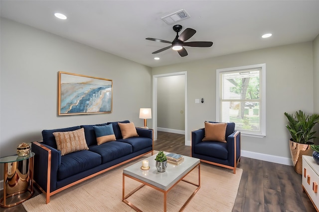 5906 Melanite Ave, Houston, TX 77053 - living room with baseboards, ceiling fan, wood finished floors, and recessed lighting