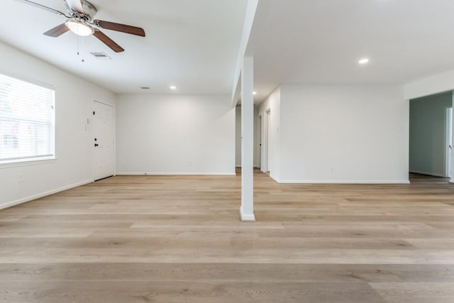 6626 Saint Augustine St, Houston, TX 77021 - empty room with recessed lighting, a ceiling fan, baseboards, and light wood-style floors