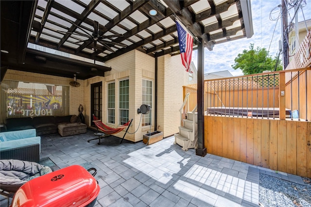 5302 Val Verde St, Houston, TX 77056 - view of patio featuring ceiling fan, a pergola, and an outdoor hangout area