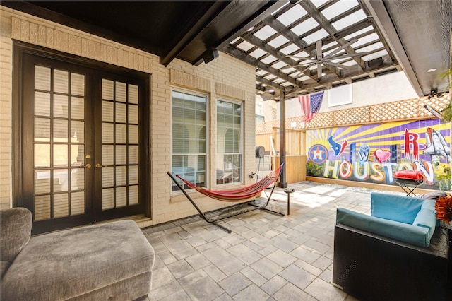 5302 Val Verde St, Houston, TX 77056 - view of patio featuring french doors, a pergola, and ceiling fan
