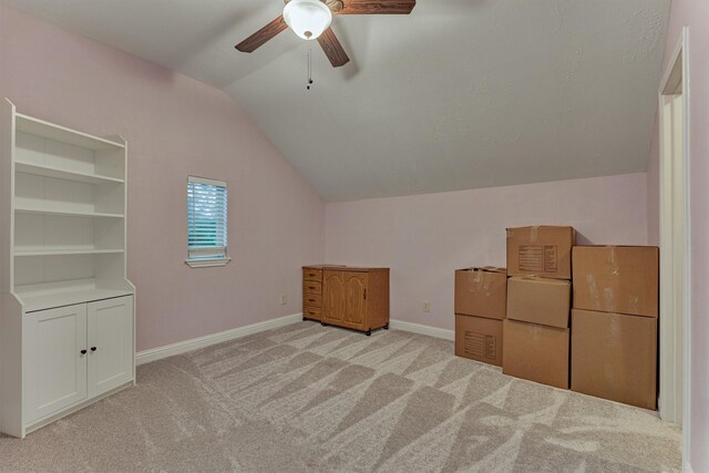 21603 Fairhaven Creek Dr, Cypress, TX 77433 - bonus room featuring vaulted ceiling, a ceiling fan, baseboards, and carpet flooring