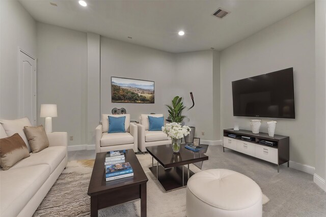 21603 Fairhaven Creek Dr, Cypress, TX 77433 - living area featuring baseboards, light colored carpet, and recessed lighting