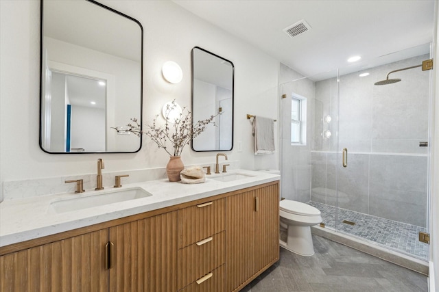 4411 Colchester St, Houston, TX 77018 - full bath with toilet, double vanity, a stall shower, and recessed lighting