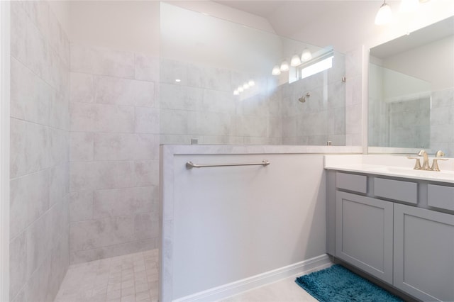 7334 Lake Arrowhead Ln, Porter, TX 77365 - bathroom with walk in shower, vanity, and tile patterned floors