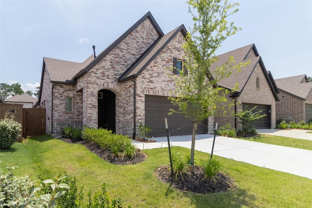 7334 Lake Arrowhead Ln, Porter, TX 77365 - french country home featuring brick siding, concrete driveway, and roof with shingles